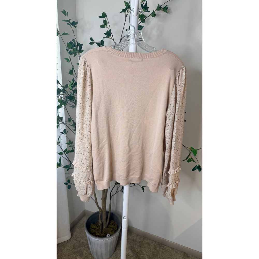 Adrianna Papell Womens Beige Ruffle Sleeve Knit Sweater Top NWT Large - Picture 6 of 9